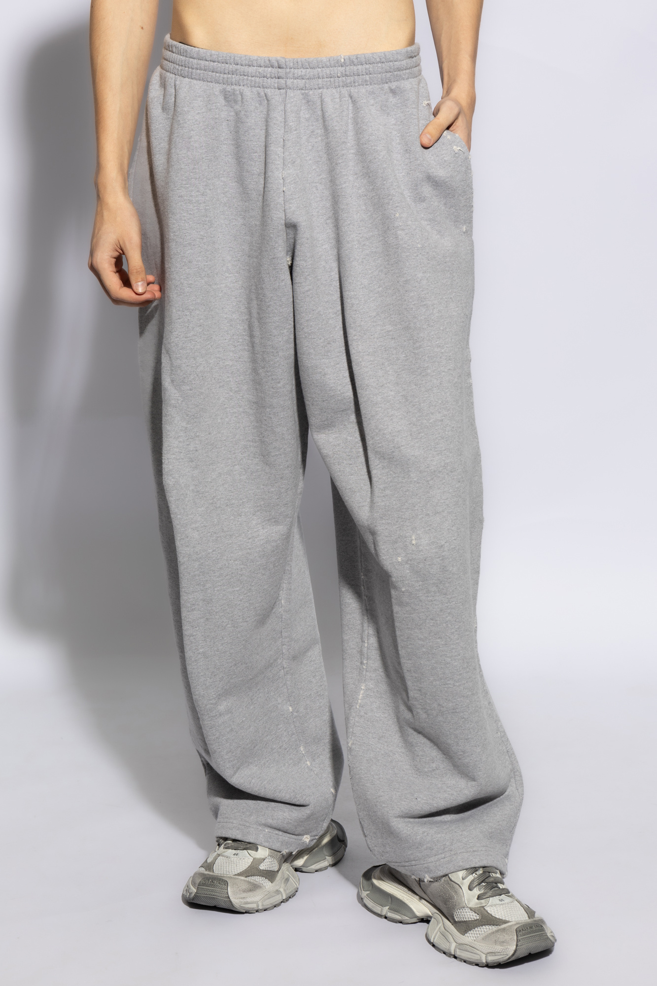 Grey Distressed sweatpants Balenciaga broderie anglaise shorts SchaferandweinerShops Canada